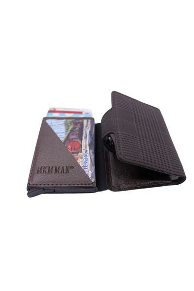 MKM MAN Plaid Leather Look Automatic Card Holder with Mechanism