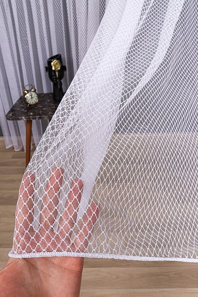 perdealemi Lace Knitted Ecru Tulle Curtain High Gramage, 600x250, Sparse Pleat, 1/2