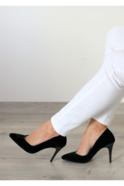 Ayakkabı Podyumum "stiletto" Siyah Süet - Orta Boy Ince Topuk, V Ağız Parmak ...