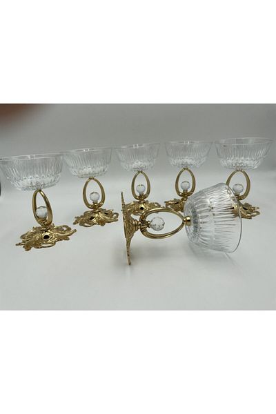Fiyakalı Ürünler Atölyesi 6-Piece Gold Footed Pasabahce Freesia Glass Bowl, Ice Cream Bowl, Snack Bowl, Jam Bowl, Presentation Bowl
