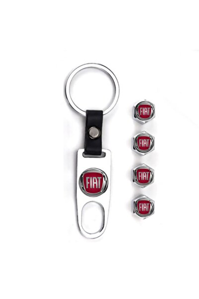 GARDENAUTO Fiat Marea Chrome Colored Stainless Steel Valve Cap and Keychain Set