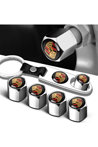 GARDENAUTO غطاء سيبوب معدني من بورشه ومجموعة سلسلة مفاتيح بلون الكروم