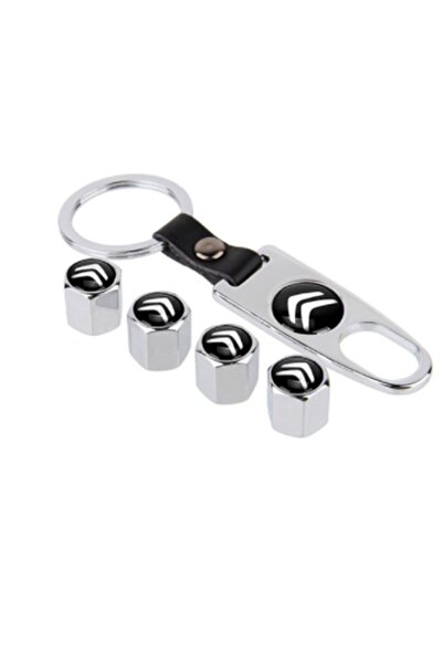 GARDENAUTO Citroen Evasion Chrome Colored Metal Valve Lid and Keychain Set