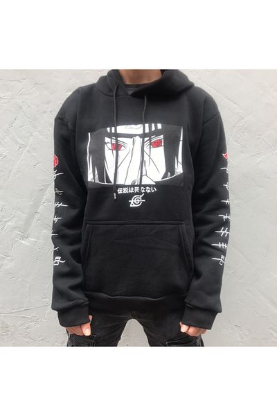 Köstebek Φούτερ Naruto Uchiha Μαύρο χοντρό βαμβακερό UNISEX με κουκούλα
