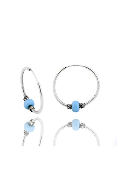 Doğan Silver Kadın Gümüş 18mm Mavi Taşlı Halka Küpe Dgn2038