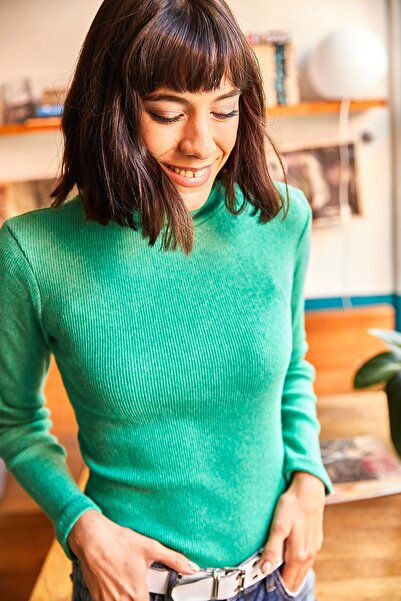 Olalook Γυναικείο πουλόβερ καμίζα με κουκούλα με πράσινο ζιβάγκο KZK-19000395