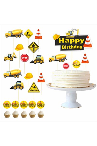 SİYAH PARTİ EVİ Inşaat Doğum Günü Pasta Süsü Kürdanlar