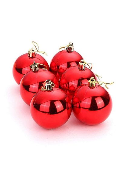 Party 8 cm Red 6-Piece Christmas Tree Ball Ornament