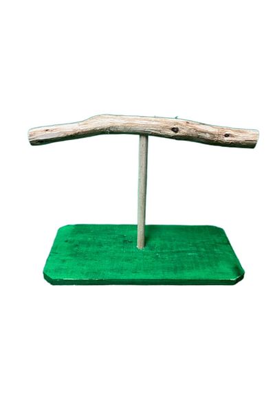 Wooden Bird T Perch with Stand Green Color