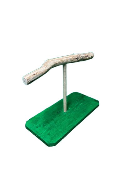 Wooden Bird T Perch with Stand Green Color