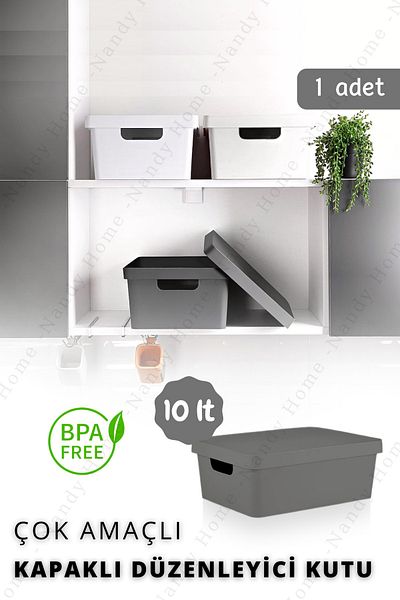 Nandy Home Anthracite Colored Std 10 Lt. Classic Box with Lid