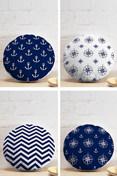 Realhomes طقم غطاء وسادة دائري مزخرف مطبوع رقميًا مكون من 4 قطع بتصميم مرساة ...