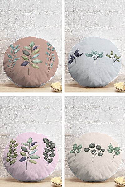 Realhomes 4'lü Renkli Zemin Yaprak Dalları Özel Tasarım Dijital Baskılı Yuvar...