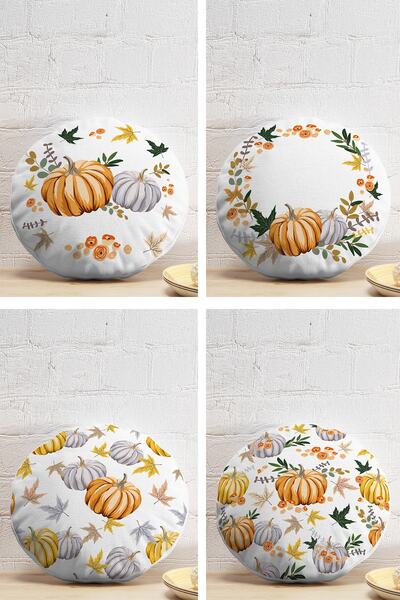 Realhomes 4-Piece Pumpkin Pattern Digital Printed Modern Round Pillow Throw P...