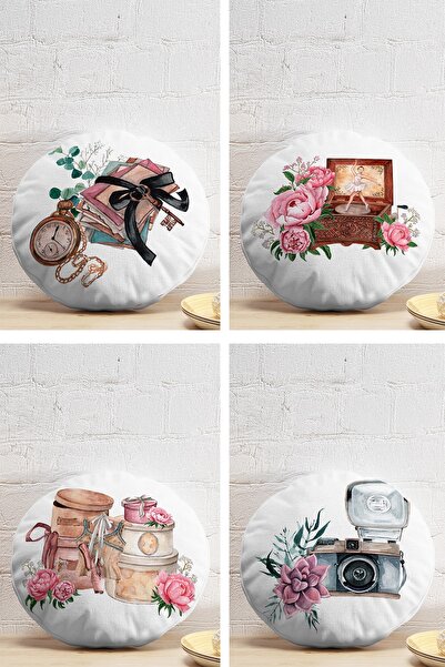 Realhomes 4-Piece Special Design Antique Motif Digital Printed Modern Round P...