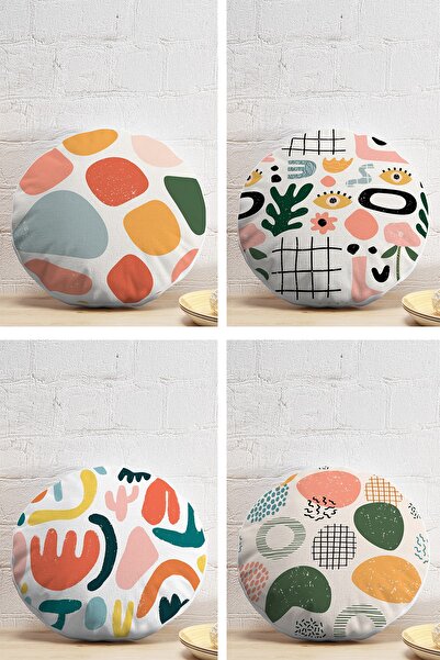 Realhomes 4'lü Soyut Desenli Özel Tasarımlı Modern Yuvarlak Yastık Kırlent Kı...