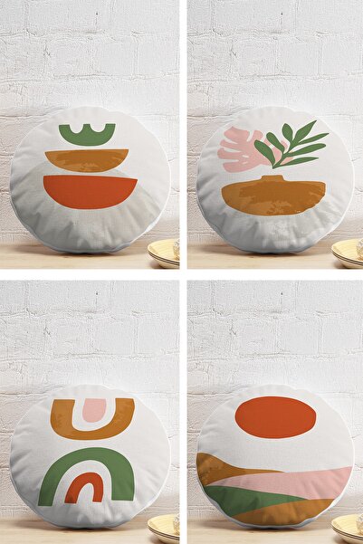 Realhomes طقم غطاء وسادة دائري حديث مكون من 4 قطع مع رسم Onedraw على خلفية بيضاء