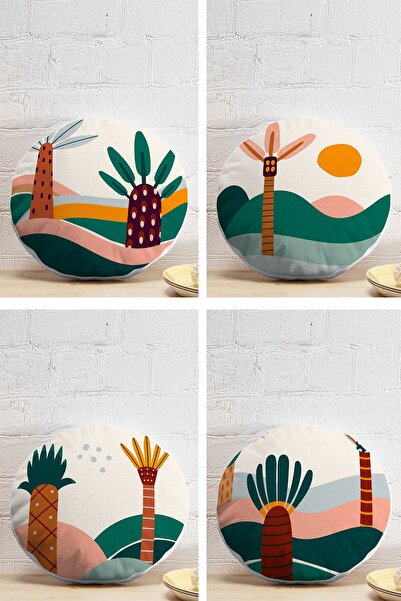 Realhomes 4'lü Renkli Zemin Üzerinde Onedraw Çizimli Ağaç Desenli Modern Yuva...