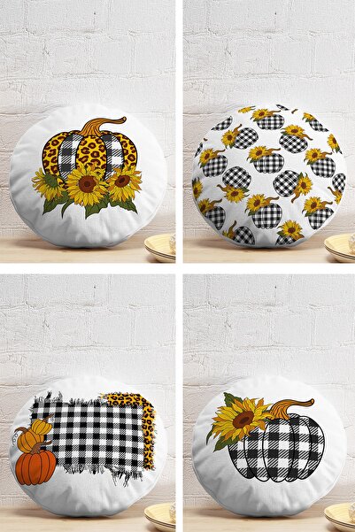 Realhomes 4-Piece Black and White Plaid Pumpkin Motif Special Design Combinat...