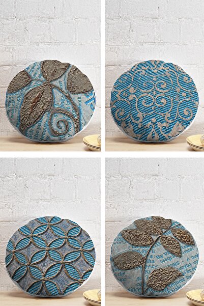 Realhomes 4'lü Özel Tasarım Yuvarlak Yastık Kırlent Kılıf Seti