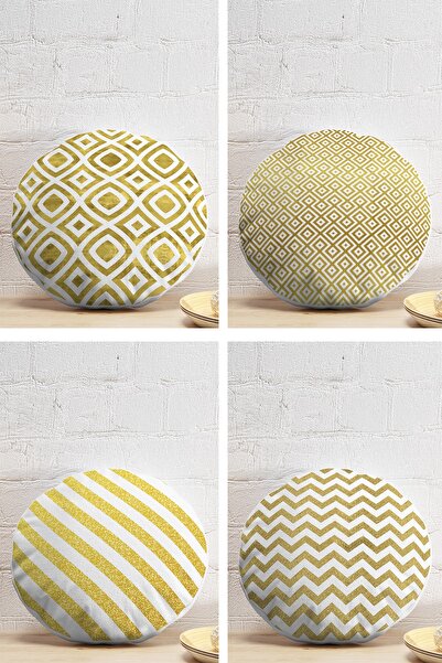 Realhomes 4-Piece Gold Leaf Geometric Round Pillow Throw Pillow Cover Set