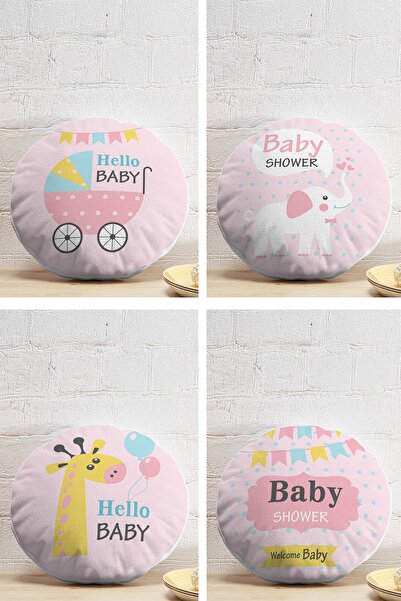 Realhomes 4-Piece Hello Baby Modern Round Pillow Throw Pillow Cover Set