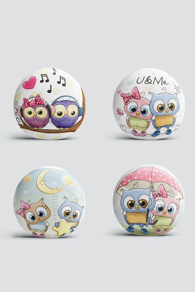 Realhomes Set of 4 Cute Owls Round Pillow and Cushion Covers