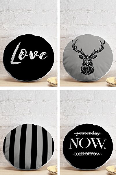 Realhomes 4-Piece Black Gray Special Design Round Pillow Throw Pillow Cover S...