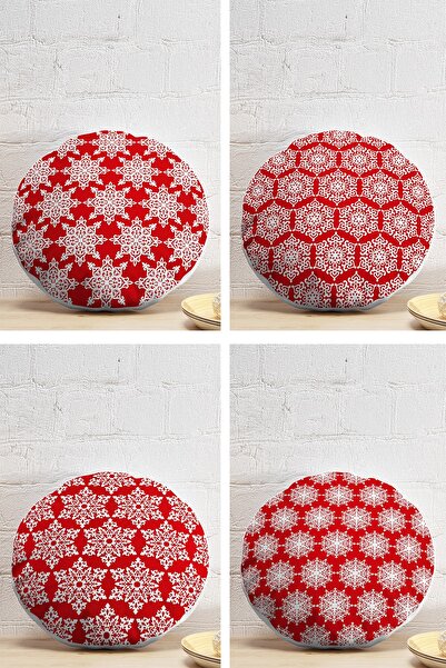 Realhomes طقم غطاء وسادة دائري حديث مكون من 4 قطع بنمط ندفة الثلج على أرضية م...