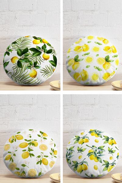 Realhomes مجموعة من 4 أغطية وسائد مستديرة بتصميم ليموني متنوع