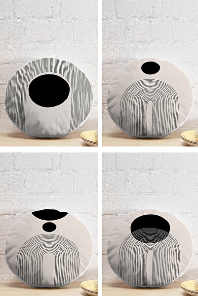 Realhomes 4-Piece Special Design Digital Printed Modern Round Pillow Throw Pi...
