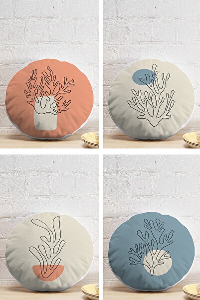 Realhomes 4'lü Renkli Zemin Deniz Yosunu Çizimli Dijital Baskılı Modern Yuvar...