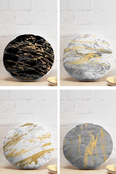 Realhomes 4-Piece Modern Round Pillow Throw Pillow Cover Set with Gold Detail...