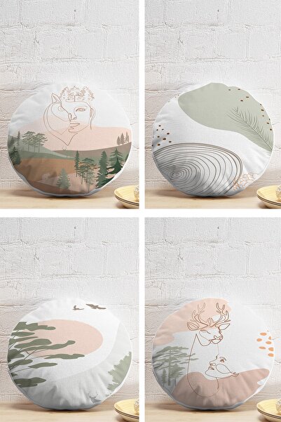 Realhomes 4'lü Renkli Zemin Üzerinde Onedraw Çizimli Silüeti Modern Yuvarlak ...