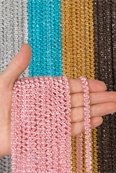 Saççax Exclusive Pembe Gümüş Renk Bukle Serisi Ip Perde