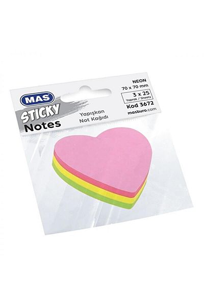 Mas 3672 Adhesive Heart Shaped Note Paper 70x70 75 Sf.neon Color