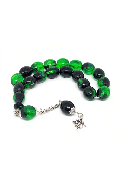 YALÇIN TESBİH مسبحة صلاة أكريليك مقاس 15 × 14 مم مقاس 17 بوصة لون أخضر أسود