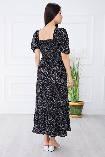 PULLIMM Kadın Siyah Dokuma Gipeli Maxi Elbise 2698