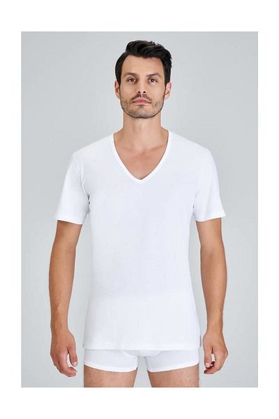 Kom Men's White Enrico V-neck 2-pack T-shirt Undershirt