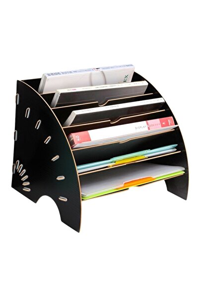 Genel Markalar KELS Marka Evrak Rafı Ahşap Dekoratif Dosya Düzenleyici Pratik Masa Üstü Düzenleyici Siyah