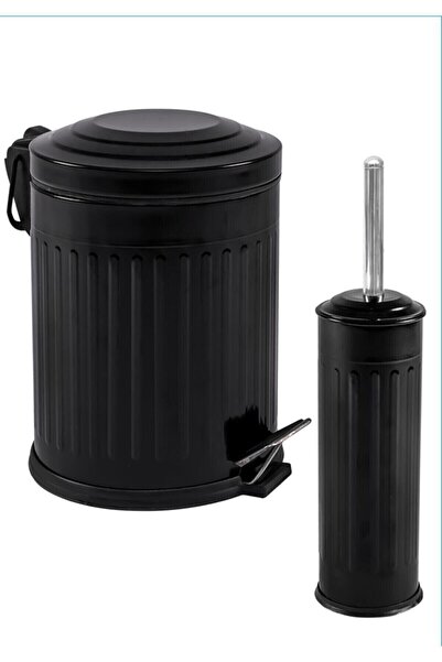 Genel Markalar Vintage 2 Li Çöp Kovası Çöp Kutusu Banyo Seti Çizgili Model Be...