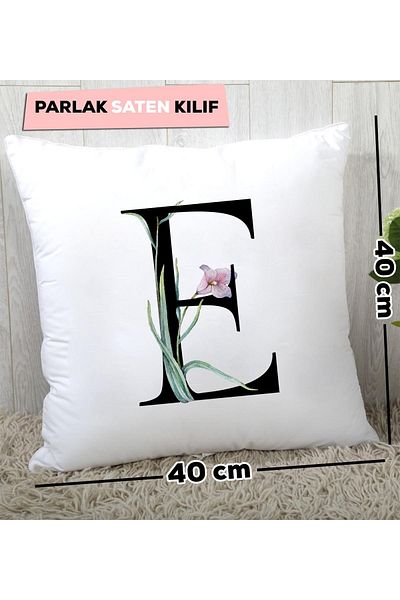 Hedizu Floral Patterned Letter E Pillow