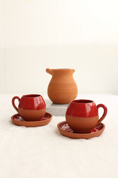 Toprak Ürünler Berceste Two-Person Cup and Coffee Pot Set (red)