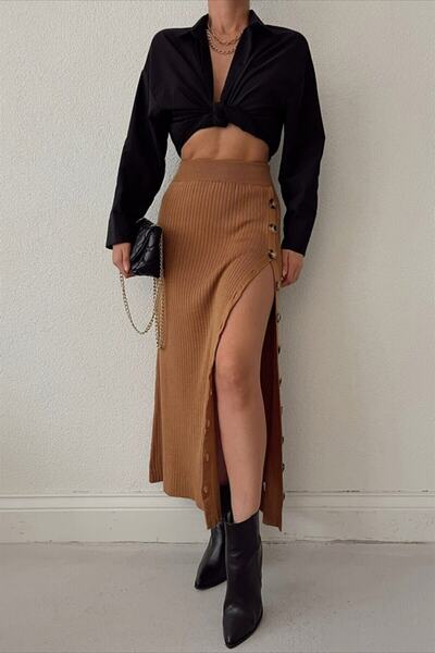 BE CHİC Γυναικεία πλεκτή φούστα με κουμπιά στο πλάι