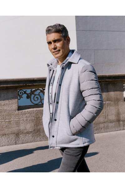 SÜVARİ Yünlü Kapitone Gri Erkek Mont