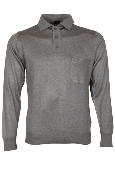Modarar Pulover gri deschis pentru bărbați, guler polo, lână, clasic, croială normală Rar00816