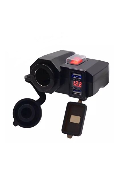Motosiklet Çift Port Usb Şarj / Voltmetre Ve Çakmak Yuvası