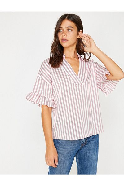 Koton Women's White Red Striped Blouse