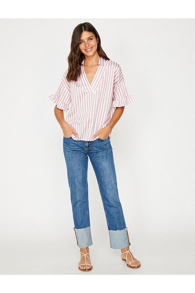 Koton Women's White Red Striped Blouse
