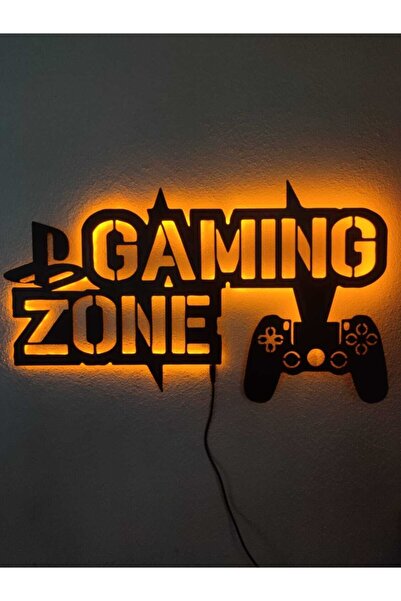 dekoraven Gaming Zone Led Işıklı Oyuncu Gamer Tablo - Ahşap Duvar Dekorasyon